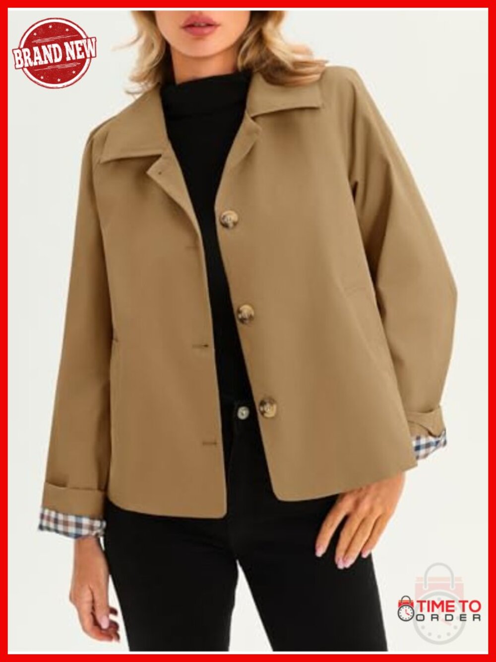 Womens Cropped Trench Coat Lightweight Windbreaker Single Breasted Jacket Fall - Picture 3 of 6